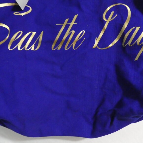 TRINA TURK BEACH TOTE | Blue Corduroy With Gold Seas The Day Print | NWOT - Picture 8 of 16